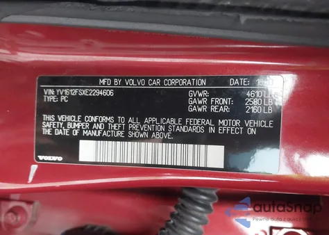 2014 Volvo S60 T5 z USA, uszkodzony, nr VIN YV1612FSXE2294606